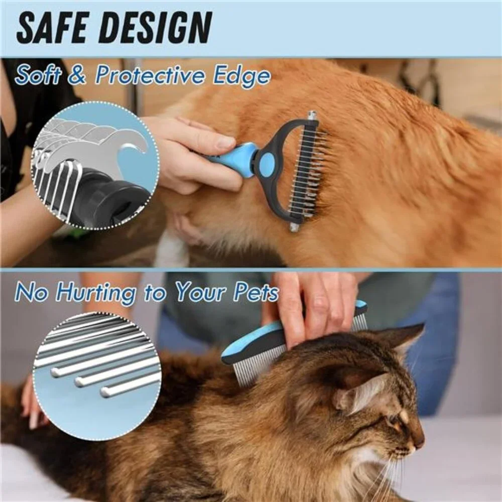 Pet Grooming Brush and Metal Comb Combo, Cat Brush Dog Brush for Shedding